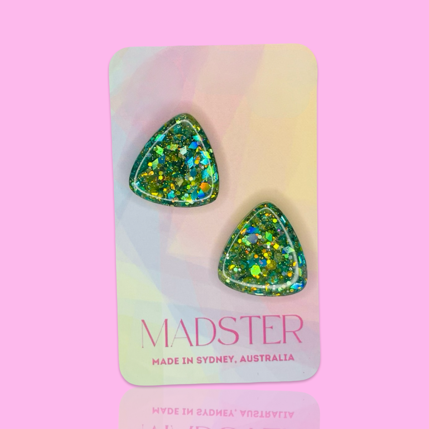Green Triangle Stud Earrings