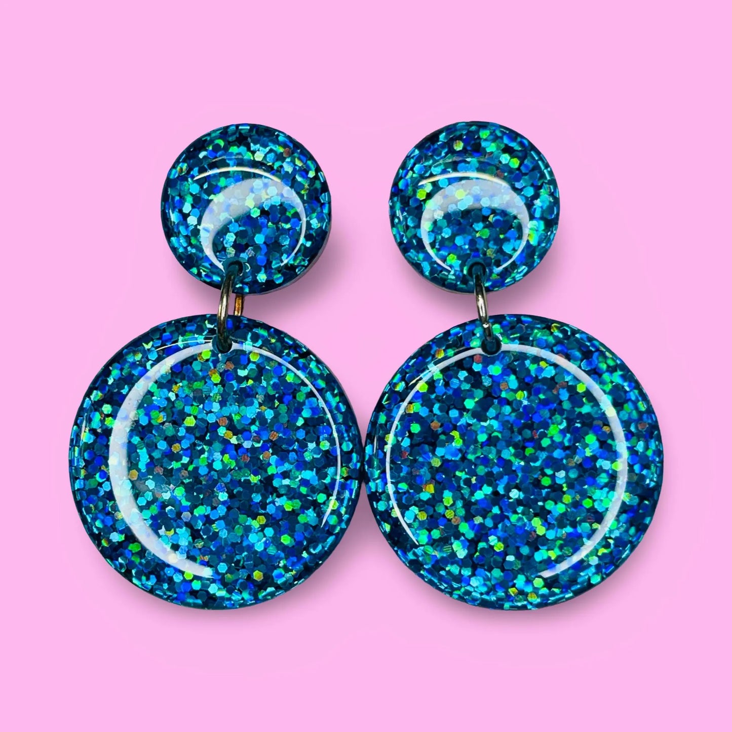 Blue Glitter Statement Earrings