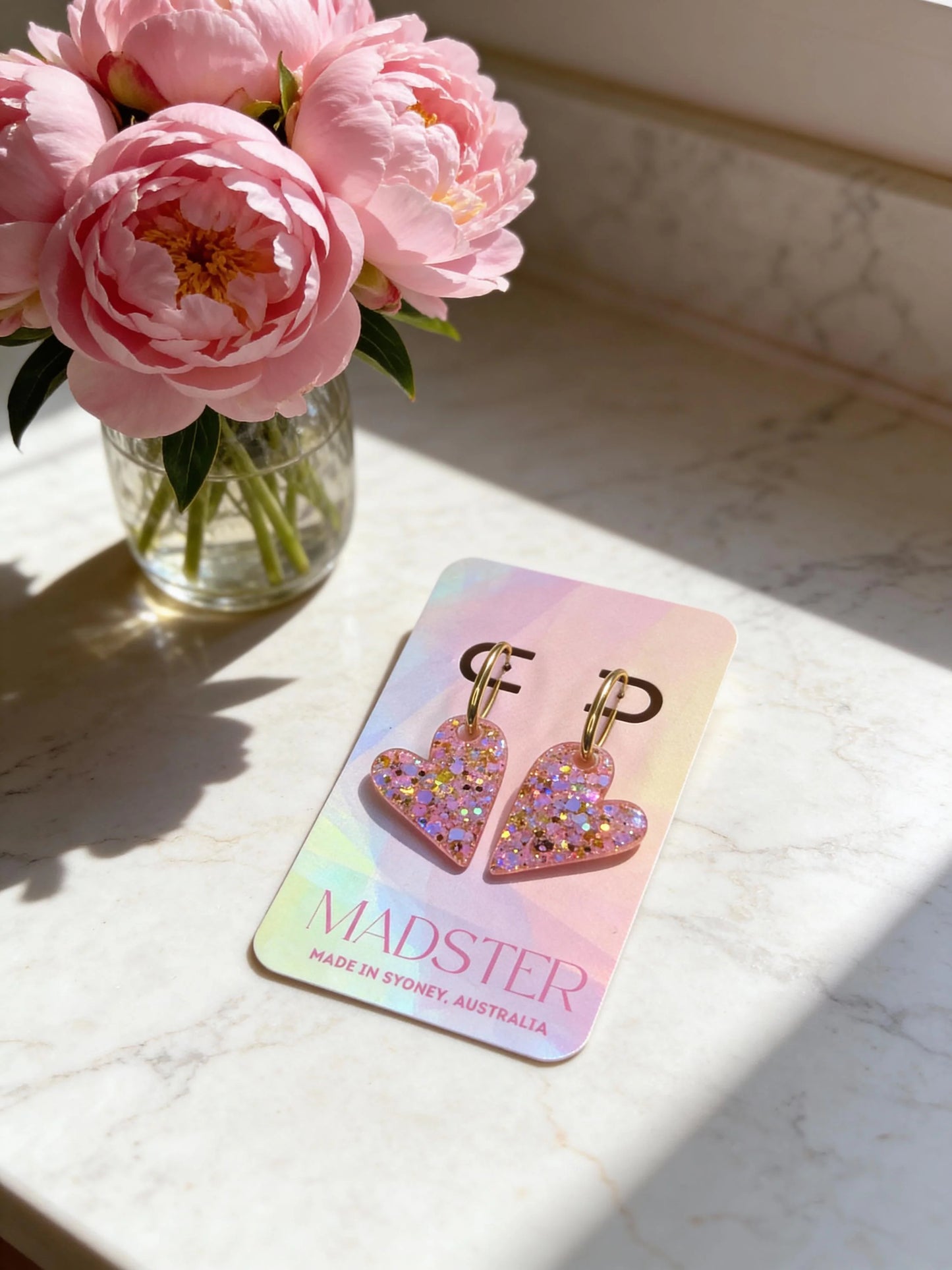 Pink Heart Amore Dangle Earrings