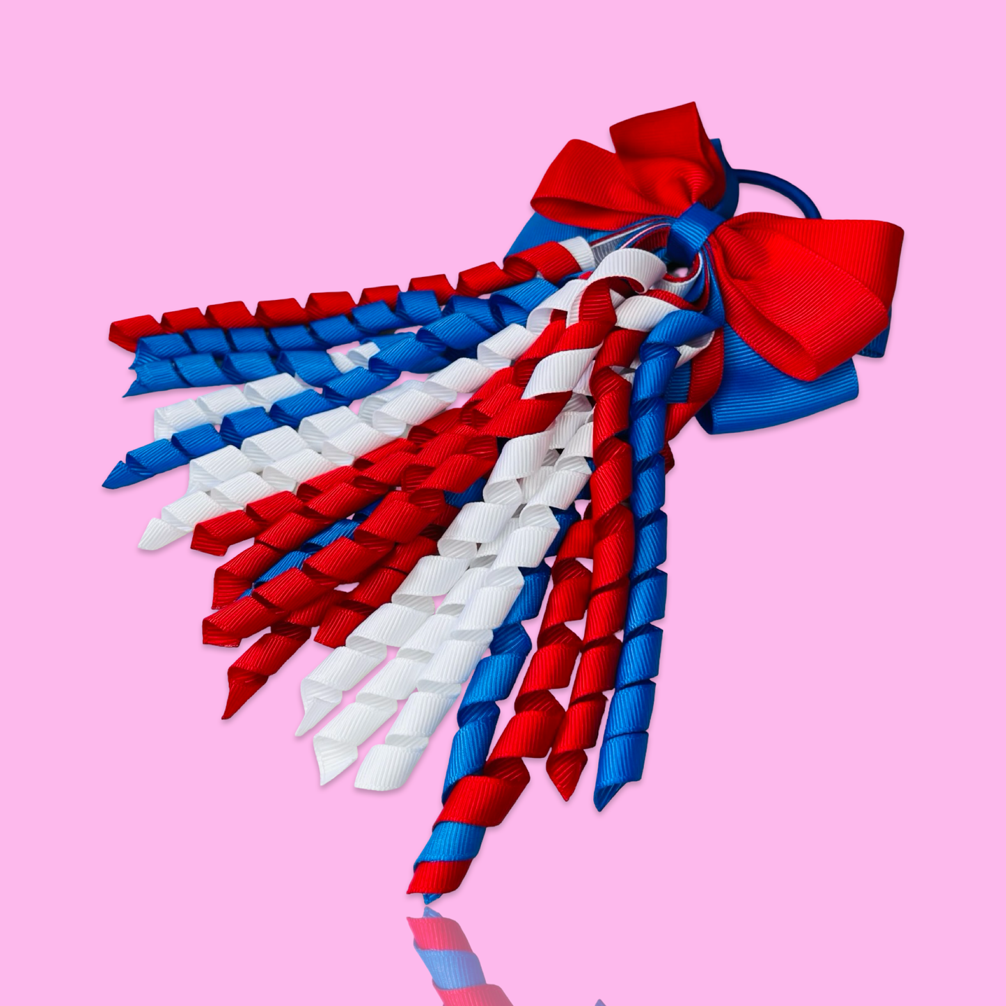 Red, Blue & White Ribbon Hair Bow with Curls