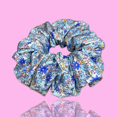 LARGE Blue Floral Scrunchies