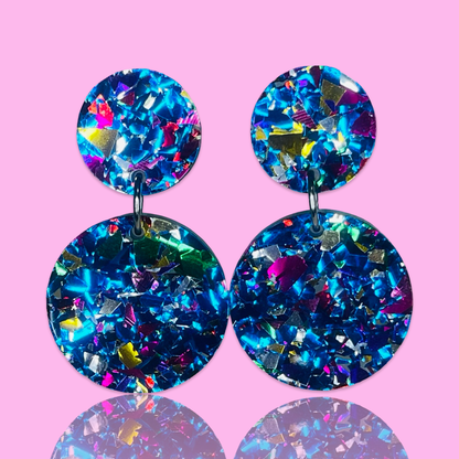 Blue Sparkly Statement Earrings