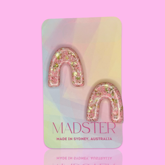 Golden Pink Horseshoe Studs
