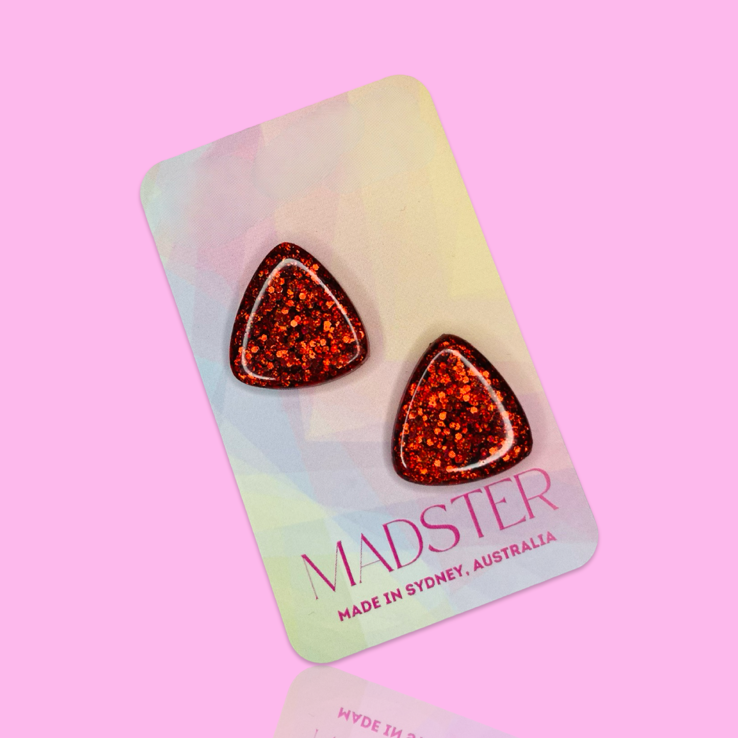 Red Triangle Stud Earrings