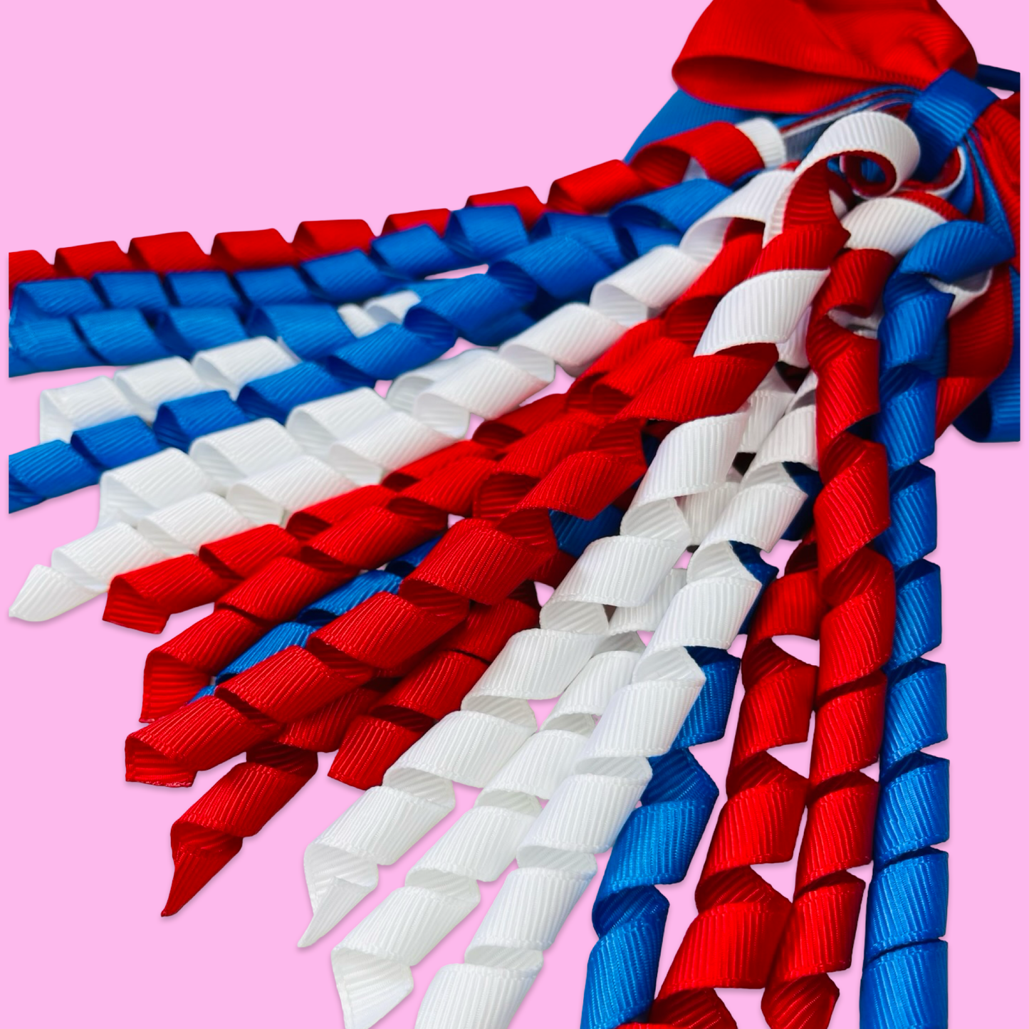 Red, Blue & White Ribbon Hair Bow with Curls