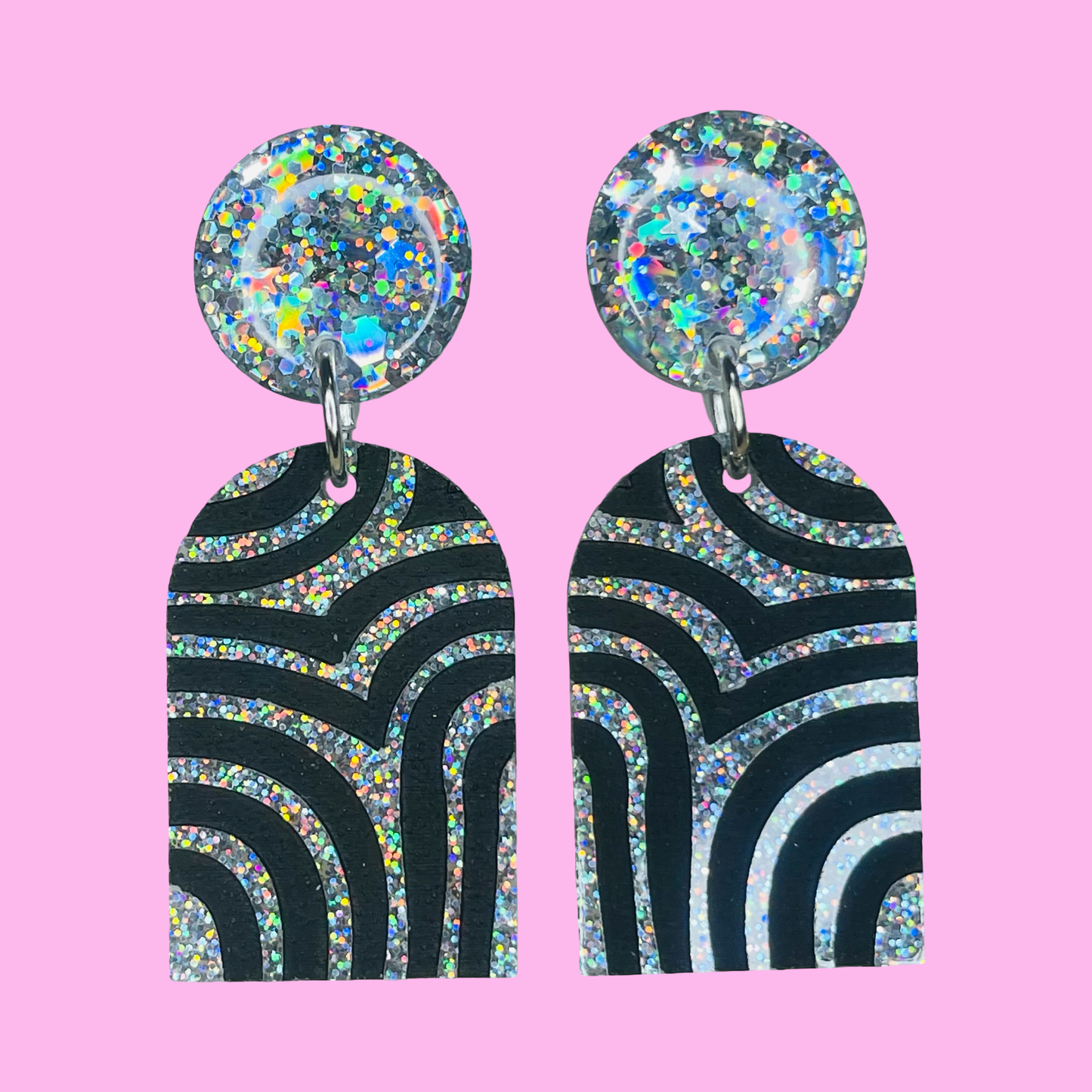 Black White Sparkly Earrings
