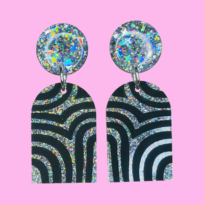 Black White Sparkly Earrings