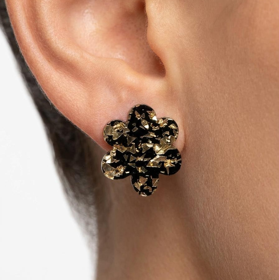 Black Gold Stud Earrings