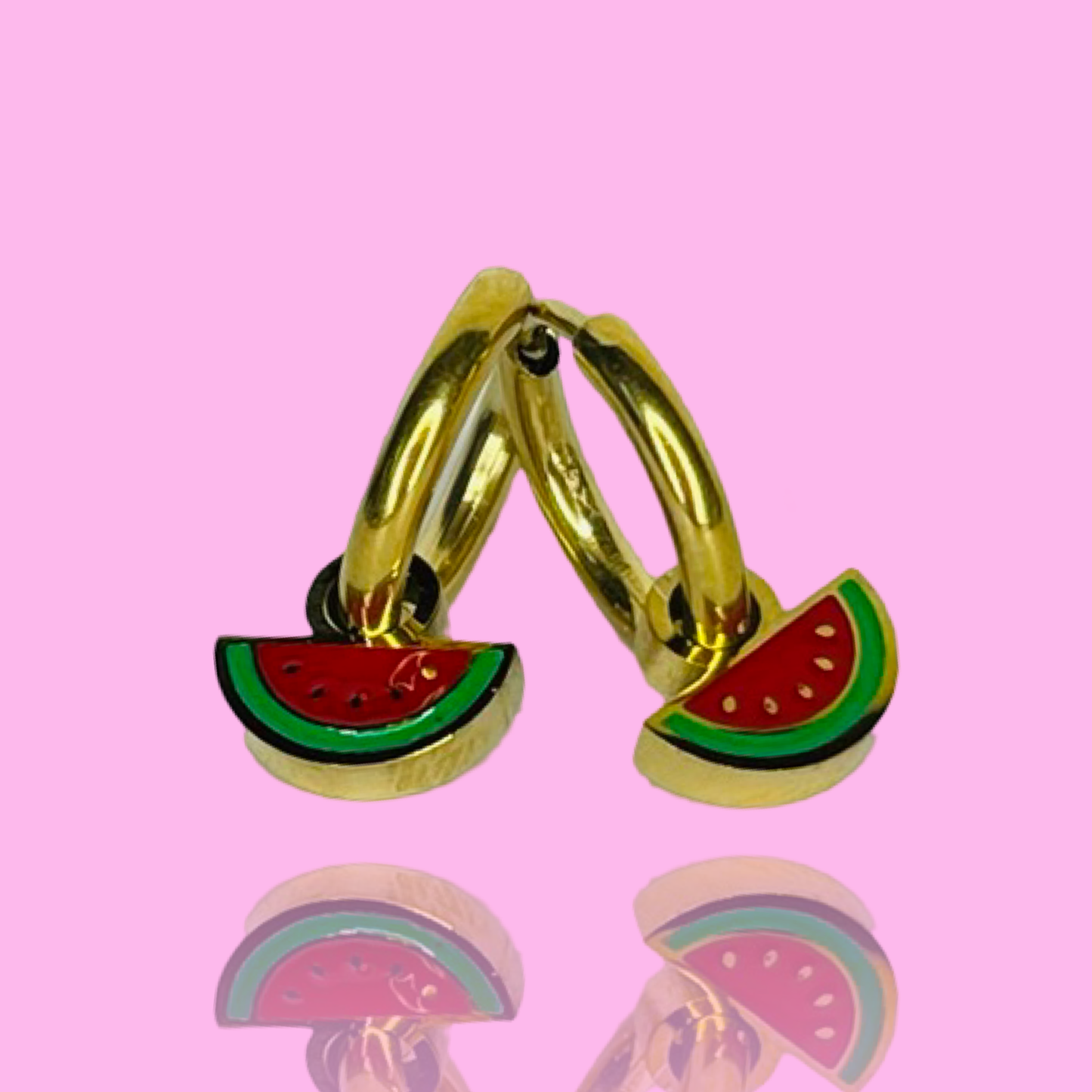 Gold Mini Hoop Watermelon Earrings