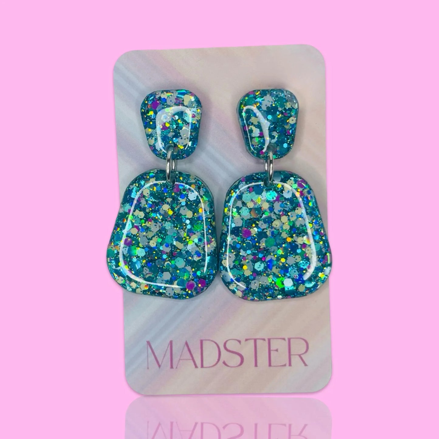 Green Glitter Resin Earrings