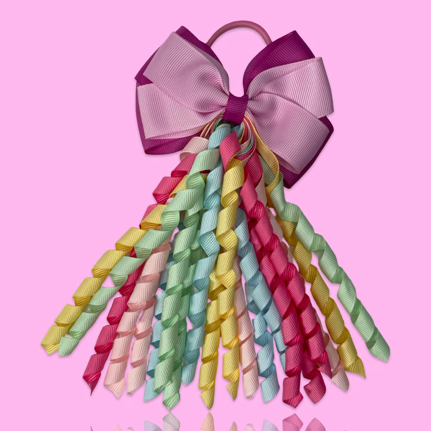 Pastel Rainbow Ribbon Hair Bow with Curls