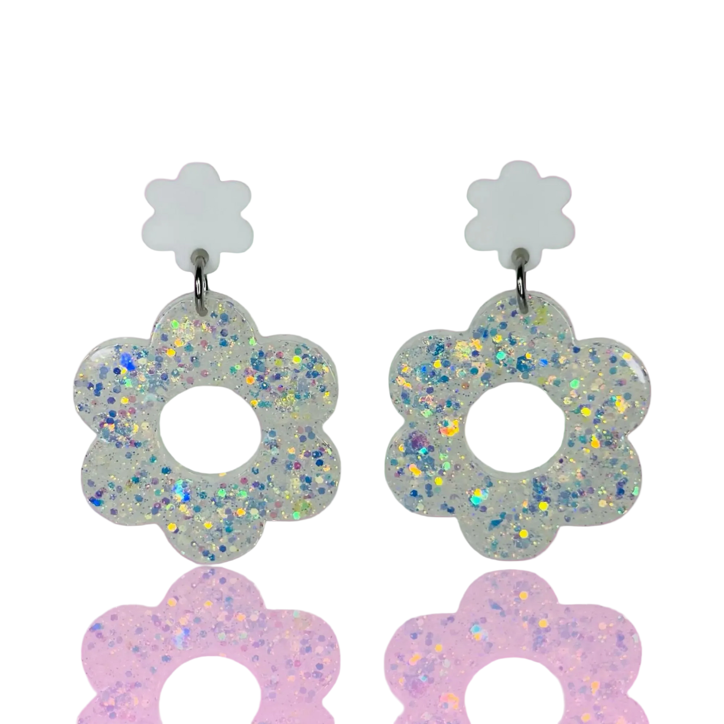 Sparkly White Flower Dangles