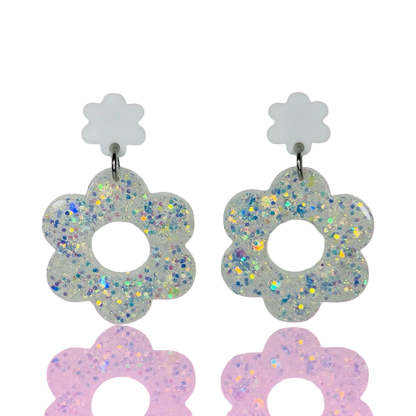 Sparkly White Flower Dangles