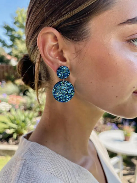 Blue Glitter Statement Earrings