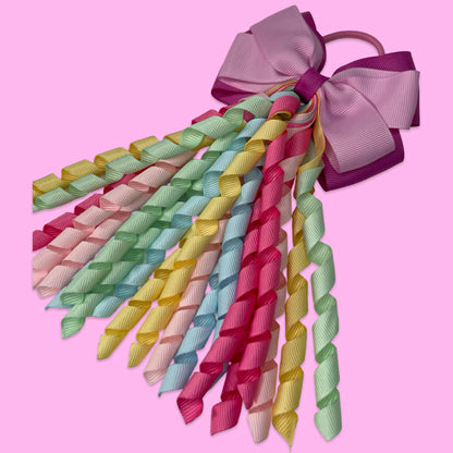 Pastel Rainbow Ribbon Hair Bow with Curls
