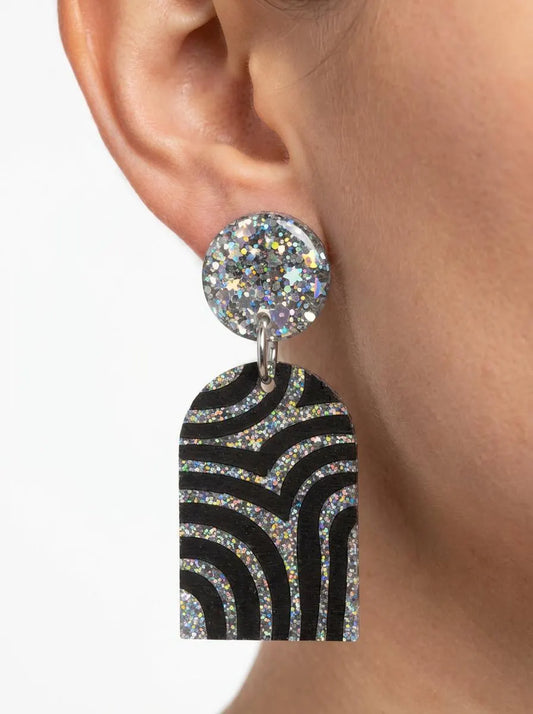 Black Silver Sparkly Earrings