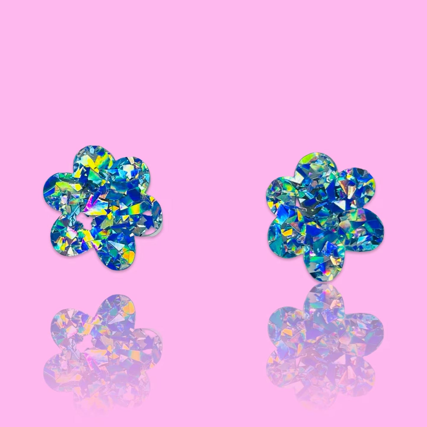 Holographic Blue & Green Stud Earrings