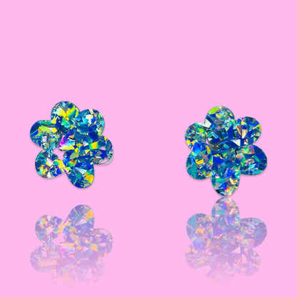 Holographic Blue & Green Stud Earrings
