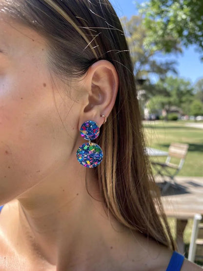 Blue Sparkly Statement Earrings