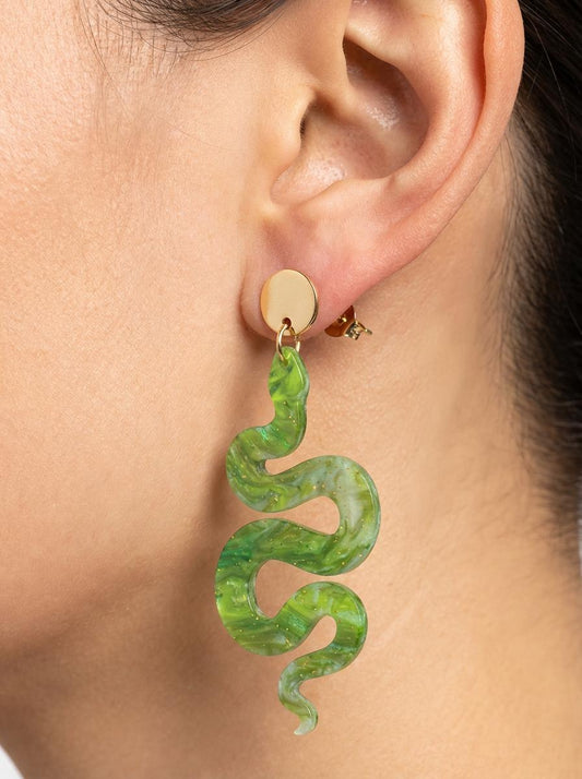 Green Snake Dangle Earrings