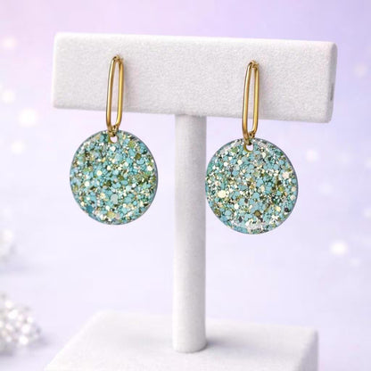 Golden Green Sparkle Huggie Earrings