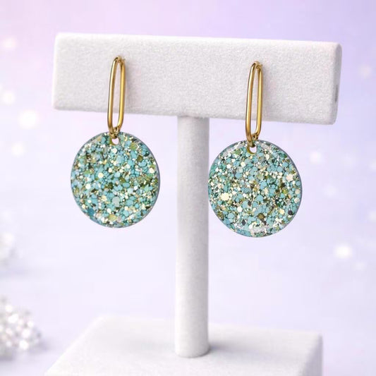 Golden Green Sparkle Huggie Earrings