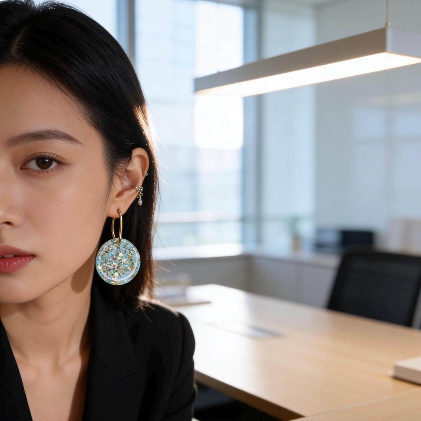 Golden Green Sparkle Huggie Earrings