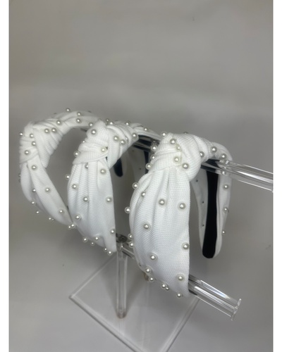 Knotted Pearl Headband - White