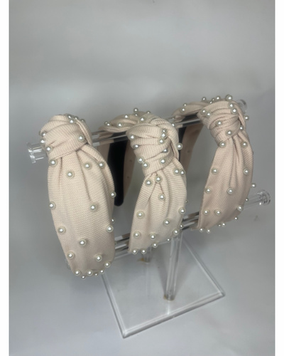 Knotted Pearl Headband - Sand