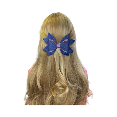 LOLA Navy Blue and Purple LARGE Hair Bow