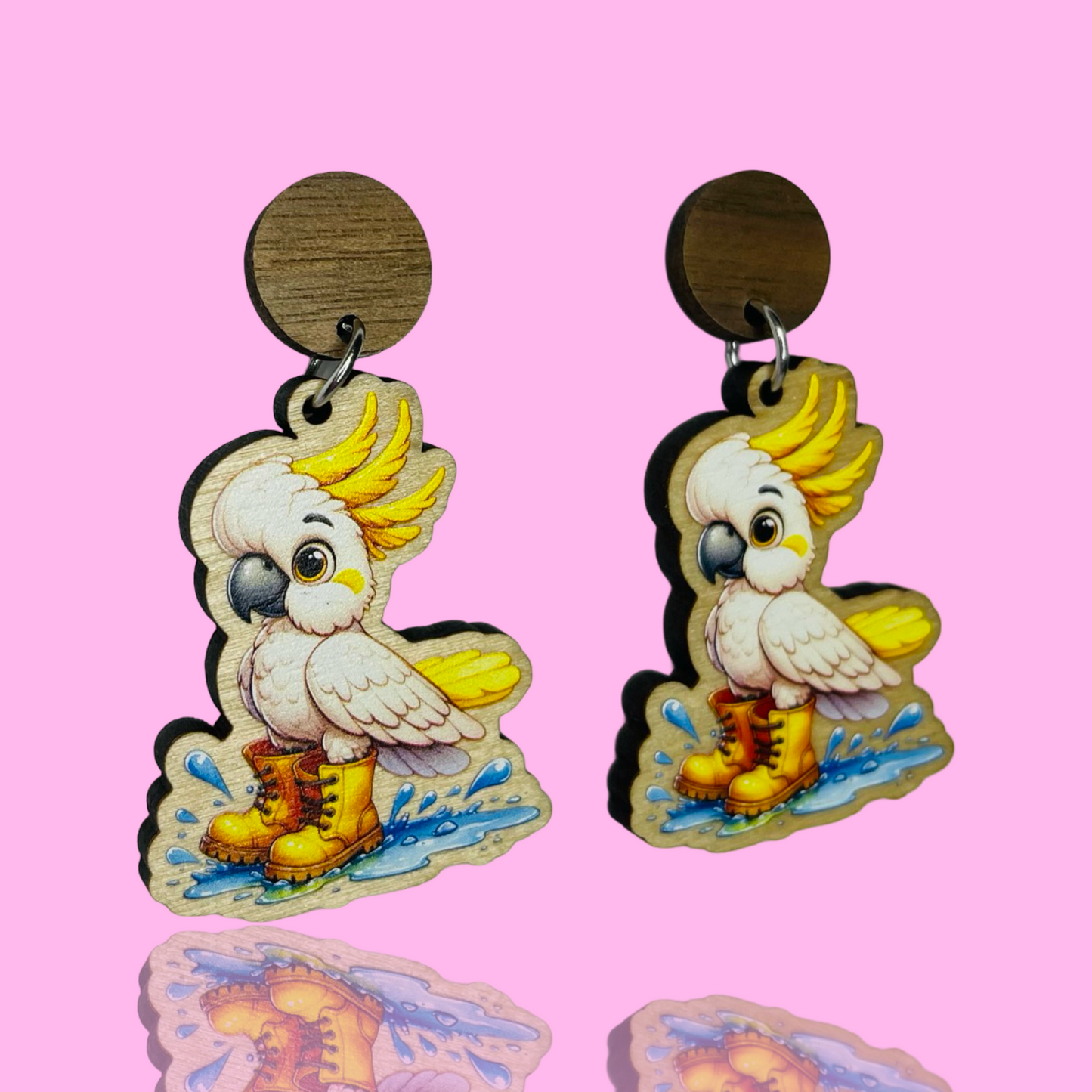 Wearable Art Wooden Earrings -  Cockatoo