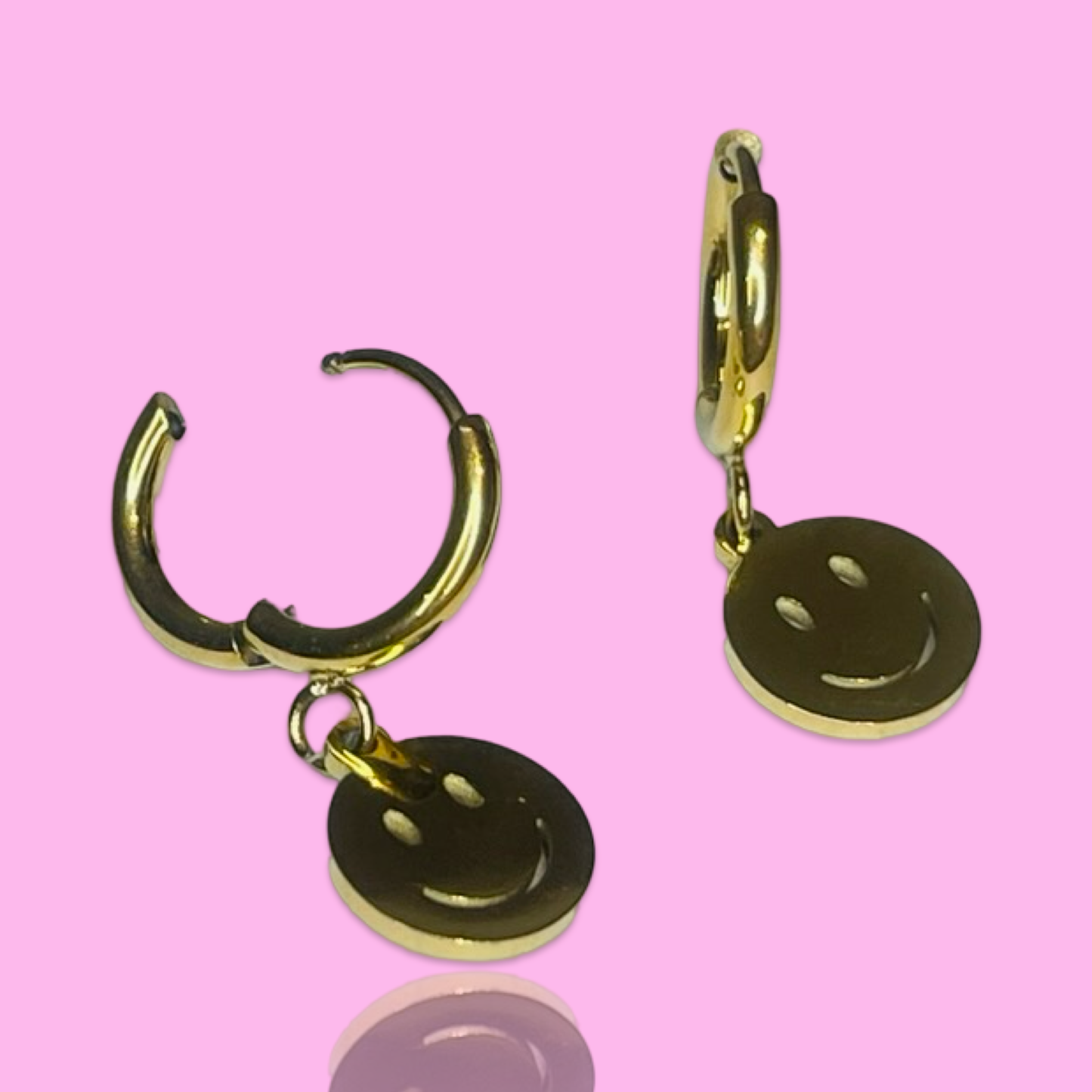 Gold Mini Hoop Smiley Face Earrings