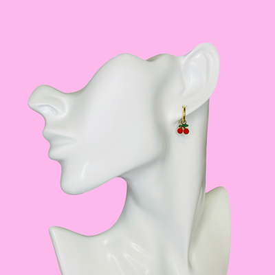 Gold Mini Hoop Cherry Earrings