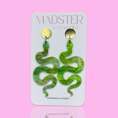 Green Snake Dangle Earrings