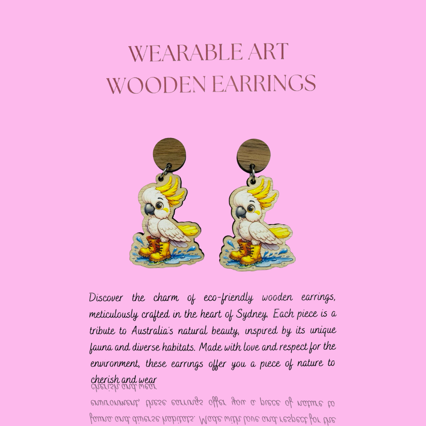 Wearable Art Wooden Earrings -  Cockatoo