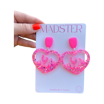 Charlotte DELUXE XL Statement Dangles - Fluro PINK