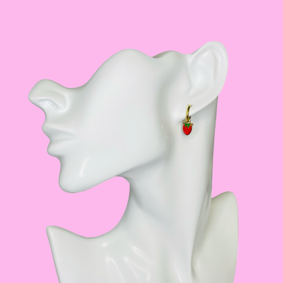 Gold Mini Hoop Strawberry Earrings