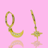 Gold Mini Hoop Star and Moon Earrings