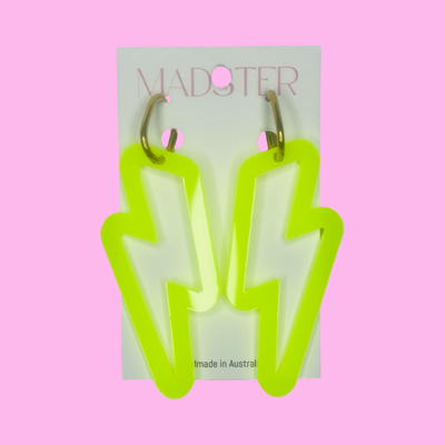 Neon Yellow Lightning Bolt Huggie Hoops