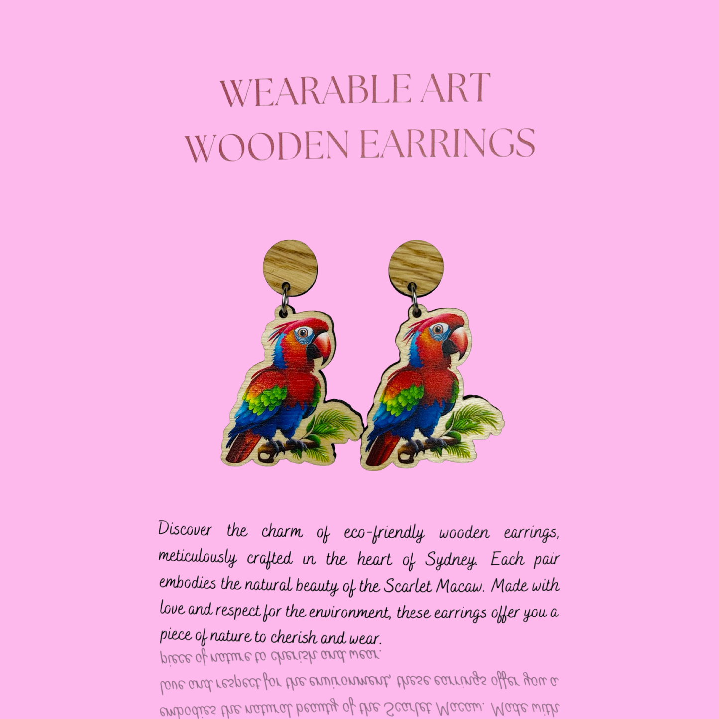 Wearable Art Wooden Earrings - Scarlet Macaw