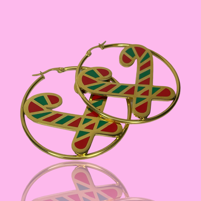 Gold XL Christmas Candy Cane Hoops