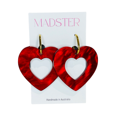 Amore Red Heart Huggie Hoops