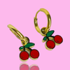 Gold Mini Hoop Cherry Earrings