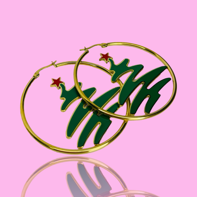 Gold XL Christmas Tree Hoops