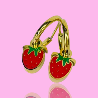 Gold Mini Hoop Strawberry Earrings