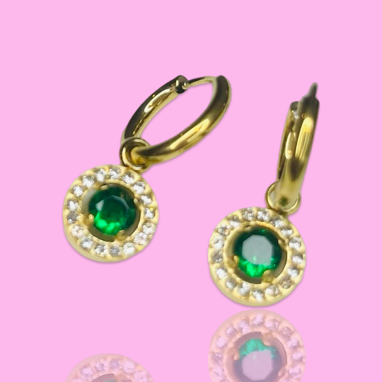 Green Charm Hoop Earrings