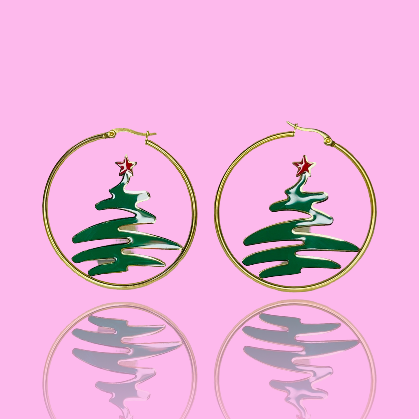 Gold XL Christmas Tree Hoops