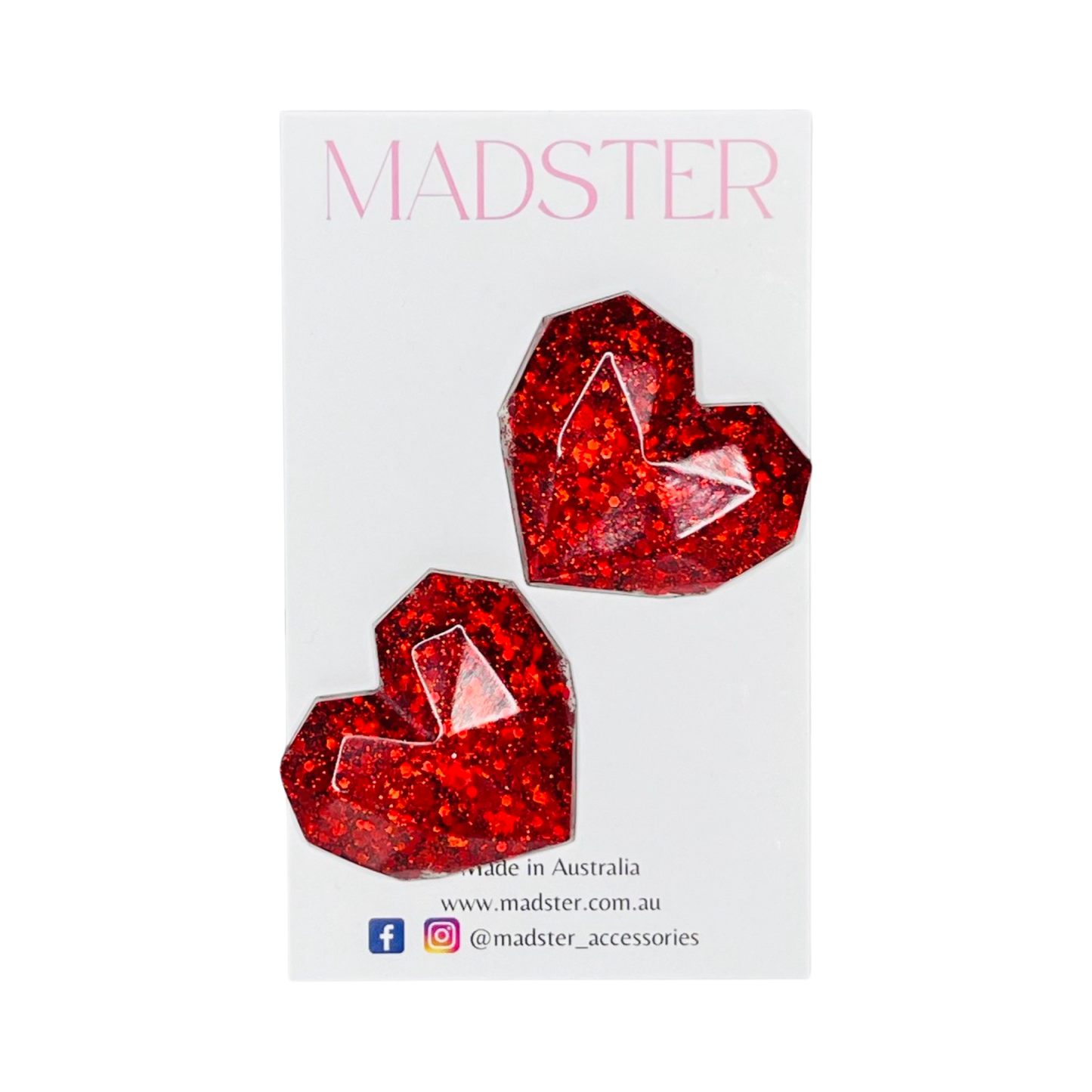 3D Large Heart Studs 35mm