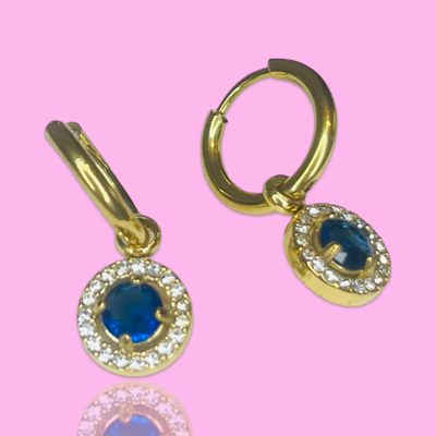 Blue Charm Hoop Earrings